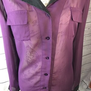 3/$38💄Dots women button blouse sheer purple Lg